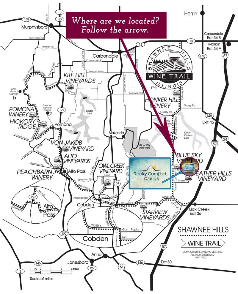 Shawnee Wine Trail Map Rocky Comfort Cabins