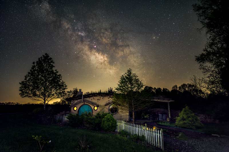 Clear night skys with Milky Way over The Cove Cabin in the Shawnee National Forest